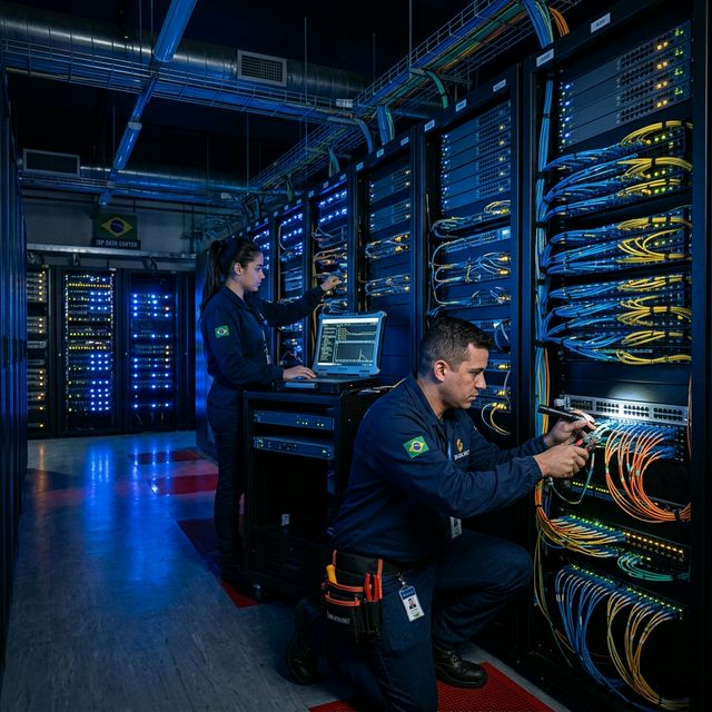 Equipe NuvyCore trabalhando em infraestrutura de rede